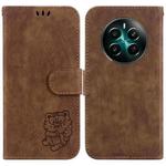 For Realme 12+ Little Tiger Embossed Leather Phone Case(Brown)