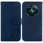 For Realme 12+ Little Tiger Embossed Leather Phone Case(Dark Blue)