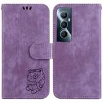 For Realme C65 4G Little Tiger Embossed Leather Phone Case(Purple)