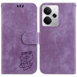 For Realme 14 Little Tiger Embossed Leather Phone Case(Purple)