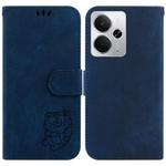 For Realme 14 Little Tiger Embossed Leather Phone Case(Dark Blue)