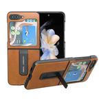 For Samsung Galaxy Z Flip5 ABEEL Two-color Calf Texture PU Phone Case with Holder(Brown)