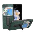 For Samsung Galaxy Z Flip5 ABEEL Dual Color Lichi Texture PU Phone Case with Holder(Green)