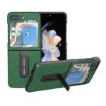 For Samsung Galaxy Z Flip5 ABEEL Genuine Leather Litchi Texture Phone Case with Holder(Green)