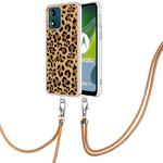 For Motorola Moto E13 Electroplating Dual-side IMD Phone Case with Lanyard(Leopard Print)