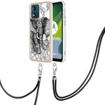 For Motorola Moto E13 Electroplating Dual-side IMD Phone Case with Lanyard(Totem Elephant)