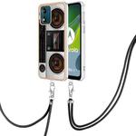 For Motorola Moto E13 Electroplating Dual-side IMD Phone Case with Lanyard(Retro Radio)