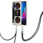 For Motorola Moto G Play 2023 Electroplating Dual-side IMD Phone Case with Lanyard(Retro Radio)