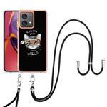 For Motorola Moto G84 Electroplating Dual-side IMD Phone Case with Lanyard(Natural Growth)