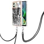 For Motorola Moto G54 Electroplating Dual-side IMD Phone Case with Lanyard(Totem Elephant)