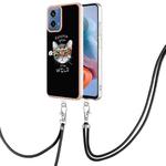For Motorola Moto G34 Electroplating Dual-side IMD Phone Case with Lanyard(Natural Growth)