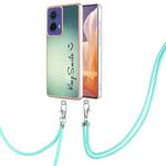 For Motorola Moto G85 Electroplating Dual-side IMD Phone Case with Lanyard(Smile)