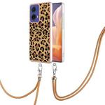 For Motorola Moto G85 Electroplating Dual-side IMD Phone Case with Lanyard(Leopard Print)