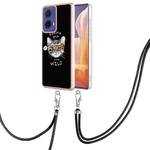 For Motorola Moto G85 Electroplating Dual-side IMD Phone Case with Lanyard(Natural Growth)