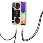 For Samsung Galaxy A12 Electroplating Dual-side IMD Phone Case with Lanyard(Retro Radio)