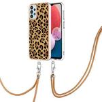 For Samsung Galaxy A13 4G Electroplating Dual-side IMD Phone Case with Lanyard(Leopard Print)