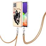 For Samsung Galaxy A22 4G EU Version Electroplating Dual-side IMD Phone Case with Lanyard(Lucky Dog)