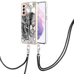 For Samsung Galaxy S21+ 5G Electroplating Dual-side IMD Phone Case with Lanyard(Totem Elephant)