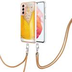 For Samsung Galaxy S21 5G Electroplating Dual-side IMD Phone Case with Lanyard(Draft Beer)