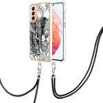 For Samsung Galaxy S21 FE 5G Electroplating Dual-side IMD Phone Case with Lanyard(Totem Elephant)
