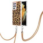 For Samsung Galaxy S21 Ultra 5G Electroplating Dual-side IMD Phone Case with Lanyard(Leopard Print)