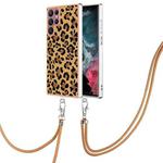 For Samsung Galaxy S22 Ultra 5G Electroplating Dual-side IMD Phone Case with Lanyard(Leopard Print)