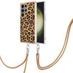 For Samsung Galaxy S23 Ultra 5G Electroplating Dual-side IMD Phone Case with Lanyard(Leopard Print)