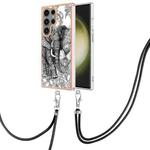 For Samsung Galaxy S23 Ultra 5G Electroplating Dual-side IMD Phone Case with Lanyard(Totem Elephant)