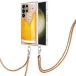 For Samsung Galaxy S23 Ultra 5G Electroplating Dual-side IMD Phone Case with Lanyard(Draft Beer)