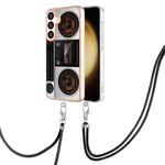 For Samsung Galaxy S24+ 5G Electroplating Dual-side IMD Phone Case with Lanyard(Retro Radio)