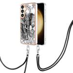 For Samsung Galaxy S24 5G Electroplating Dual-side IMD Phone Case with Lanyard(Totem Elephant)