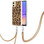 For Samsung Galaxy A05 Electroplating Dual-side IMD Phone Case with Lanyard(Leopard Print)