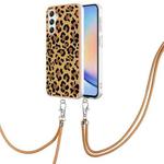 For Samsung Galaxy A25 5G Electroplating Dual-side IMD Phone Case with Lanyard(Leopard Print)