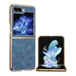 For Samsung Galaxy Z Flip5 Electroplated Lambskin Folding Phone Case(Navy Blue)