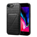 For iPhone SE 2022 / 2020 / 8 / 7 Imitation Crocodile Leather Back Phone Case with Holder(Black)