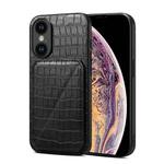 For iPhone XS Max Imitation Crocodile Leather Back Phone Case with Holder(Black)