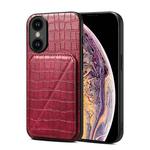 For iPhone XS Max Imitation Crocodile Leather Back Phone Case with Holder(Rose Red)