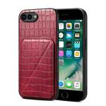 For iPhone 8 Plus / 7 Plus Imitation Crocodile Leather Back Phone Case with Holder(Rose Red)