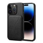 For iPhone 15 Pro Max Imitation Calfskin Leather Back Phone Case with Holder(Black)