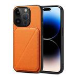 For iPhone 15 Pro Max Imitation Calfskin Leather Back Phone Case with Holder(Orange)