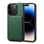 For iPhone 14 Pro Max Imitation Calfskin Leather Back Phone Case with Holder(Green)