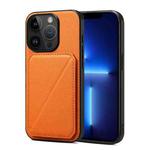 For iPhone 13 Pro Imitation Calfskin Leather Back Phone Case with Holder(Orange)
