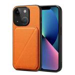 For iPhone 13 Imitation Calfskin Leather Back Phone Case with Holder(Orange)