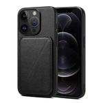 For iPhone 12 / 12 Pro Imitation Calfskin Leather Back Phone Case with Holder(Black)