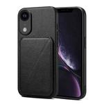 For iPhone XR Imitation Calfskin Leather Back Phone Case with Holder(Black)