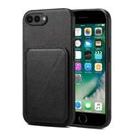 For iPhone 8 Plus / 7 Plus Imitation Calfskin Leather Back Phone Case with Holder(Black)