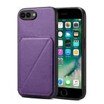 For iPhone 8 Plus / 7 Plus Imitation Calfskin Leather Back Phone Case with Holder(Purple)