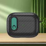 For AirPods Pro 2 Carbon Fiber Texture Wireless Earphones Case with Security Lock(Dark Green)