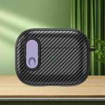 For AirPods Pro Carbon Fiber Texture Wireless Earphones Case with Security Lock(Purple)
