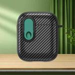 For AirPods 2 / 1 Carbon Fiber Texture Wireless Earphones Case with Security Lock(Dark Green)
